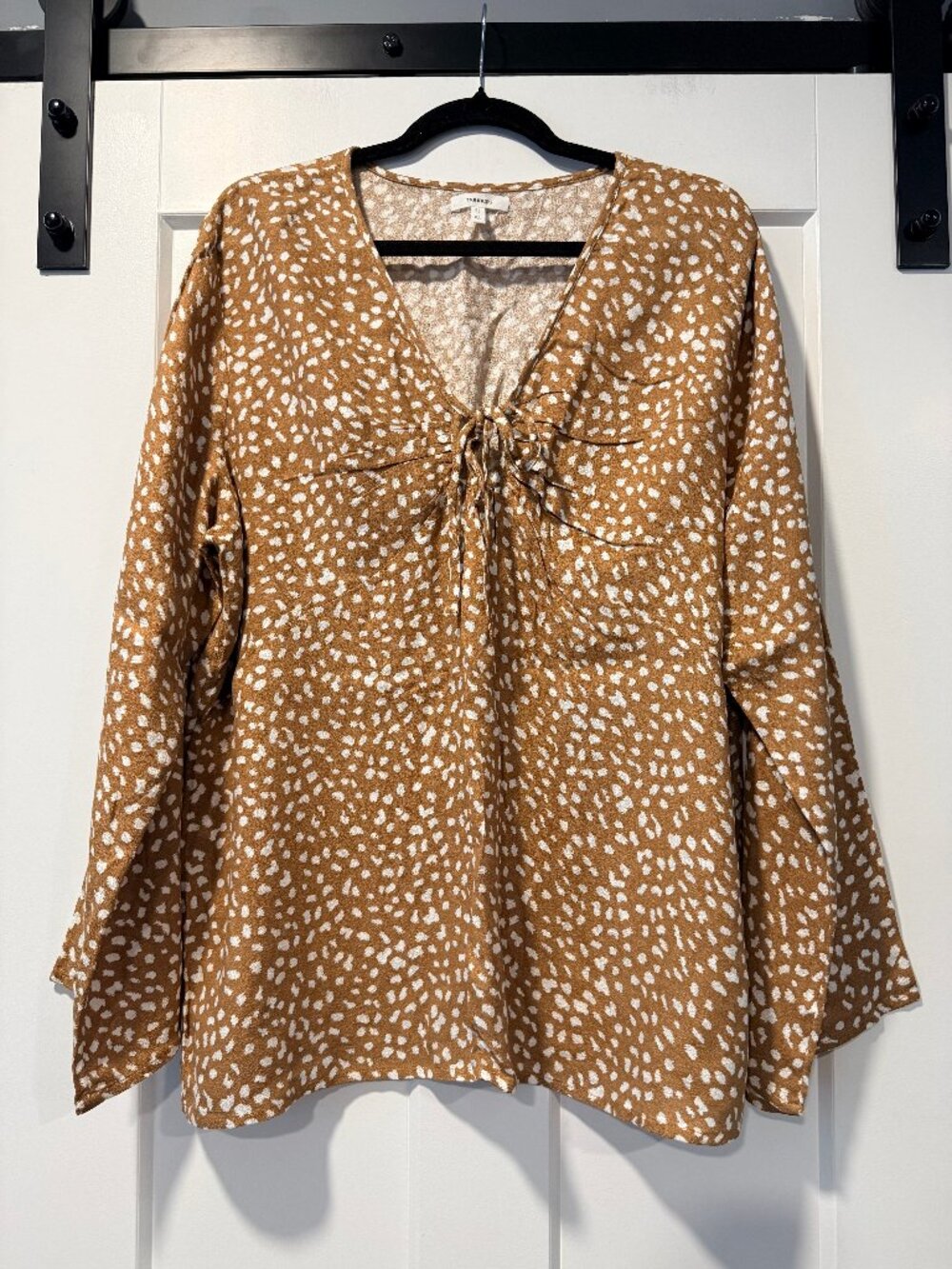 Maurices Flowy Tan Long-Sleeve Blouse w/ Off-White Animal Print